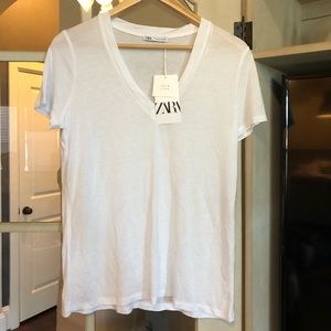 White V Neck Zara Tee Tshirt Blouse